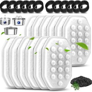 12 Pack Cat Water Fountain Filters with 12 Pack Pre-Filter Sponges Set for 3.2L/108oz Pet Cat Water Fountain, Pet Fountain Filter Replaceme…