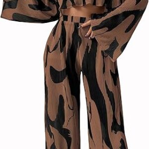 Verdusa Women’s 2 Piece Sets Dressy Brunch Outfits Bell Sleeve Pleated Crop Top Pants Business Casual Outfit
