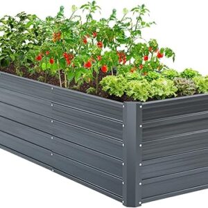 Ohuhu Metal Raised Garden Bed Outdoor 8x3x1.9 FT Reinforced Galvanized Rustproof Colored Steel Planter Boxes for Vegetables, Heavy Duty Rai…