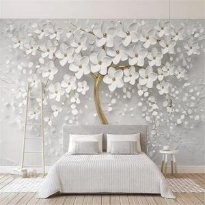 3D Floral Wallpaper White Flower Tree Wall Mural Wallpaper for Bedroom Living Room Dining Room Kids Room Bathroom Background Wall Decoratio…