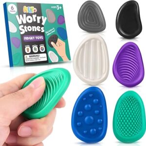 Fidget Toys Adults Sensory Stone: 6 Pack Textured Worry Stone for Autism Kids Calming Down – Fidget Stress Toys for Anxiety Relief – Small …