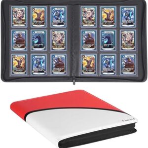 9-Pocket Toploader Binder, Top Loader Card Storage Album Compatible with 288 3″x4″ Hard Plastic Card Sleeves (White-Red)