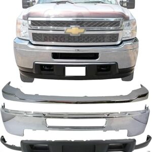New Front Bumper Chrome Steel Without Fog Light Holes + Upper Cover + Lower Valance & Extension Textured For 2011-2014 Chevrolet Silverado …