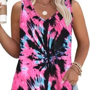 VISLILY Womens-Plus-Size-Tank-Tops 2025 Casual V Neck Sleeveless T Shirts Flowy Pleated Tunics Trendy Cute Blouses XL-5XL