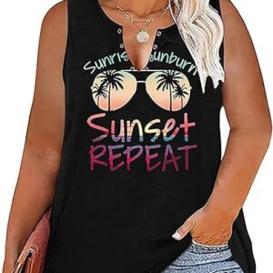 Plus Size Sun Salt Sand Coconut Tree Tank Tops Women Sleeveless Beach Praty T-Shirt Summer Hawaiian Holiday Tank Tops
