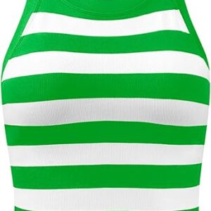 OQQ Womens Cerw Neck Sports Bra Workout Crop Striped Tank Tops Padded with Medium Support