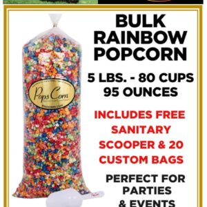 RAINBOW POPCORN-Pops Corn – Gourmet Popcorn BULK/WHOLESALE POPCORN – 5 GAL-80 CUPS-95 OZ-FREE SANITARY SCOOPER & 20 gift Bags Included!