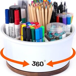 Pen Organizer For Crayon Marker Color Pencil, Lazy Susan Art Supply Storage Organizer, Pen Holder For Desk School Office Home White