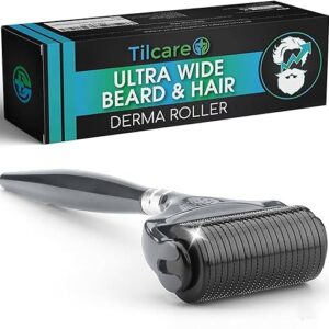 Beard and Hair Ultra Wide Derma Roller (1Pack) by Tilcare – Sterile 1200 Grade A Titanium Microneedles Titanium Derma Roller 0.25mm