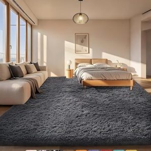 Ophanie Area Rugs for Bedroom Living Room, Grey Fluffy Fuzzy Shag Shaggy Soft Plush Carpet, 4×6 Indoor Floor Gray Rug for Kids Home Dorm De…
