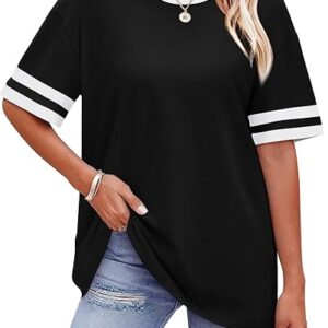 WIHOLL Womens T Shirts Loose Fit Short Sleeve Tees Crew Neck Color Block Summer Tops 2025 Fashion