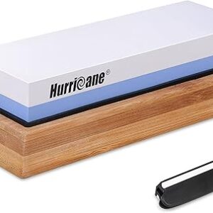 HURRICANE Whetstone Knife Sharpening Stone, 2 Side Grit 1000/6000 Waterstone, Whetstone Knife Sharpener, Non-Slip Bamboo Base & Angle Guide