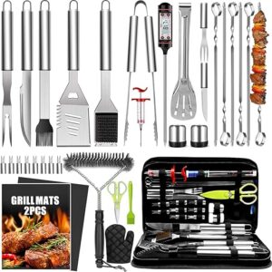 34Pcs Grill Accessories Grilling Gifts for Men, 16 Inches Heavy Duty BBQ Accessories, Stainless Steel Grill Tools with Thermometer, Grill M…