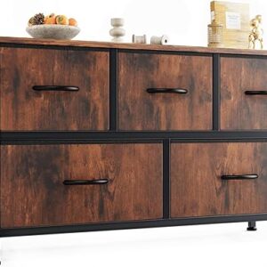 OLIXIS Dresser for Bedroom with 5 Drawers, Wide Chest of Drawers, Fabric Bedroom Dresser with Drawer Organizers, Storage Organizer Unit wit…