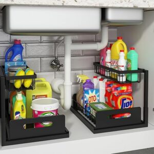 REALINN Under Sink Organizer, Pull Out Cabinet Organizer Slide Out Sink Shelf Cabinet Storage Shelves, Storages for Kitchen Bathroom, Black…