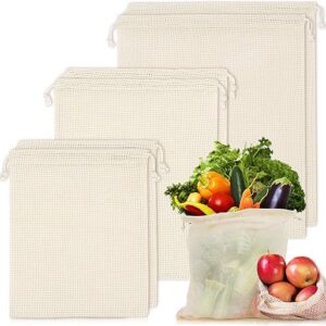 6 Pack Reusable Produce Bags Cotton Mesh Produce Bags Mesh Storage Produce Bags Reusable Durable Double Stitched With Drawstring Produce Ba…