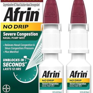 Afrin No Drip Severe Congestion Nasal Mist Twin Pack, Non-Drowsy, Fast-Acting Decongestant for Nasal Congestion and Sinus Pressure Relief, …