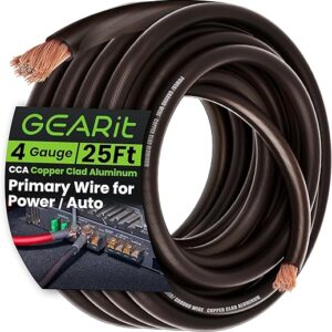 GEARit 4 Gauge Wire (25ft – Black Translucent) Copper Clad Aluminum CCA – Primary Automotive Wire Power/Ground, Battery Cable, Car Audio Sp…