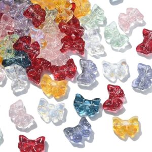 KitBeads 100pcs Random Glass Bowknot Beads Colorful Butterfly Bow Tie Beads Horizonal Drilled Lampwork Transparent Bow Beads for Jewelry Ma…
