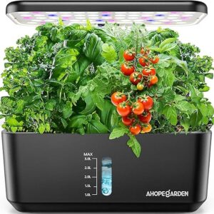 Ahopegarden Indoor Garden Hydroponics Growing System: 10 Pods Plant Germination Kit Aeroponic Herb Vegetable Growth Lamp Countertop with LE…