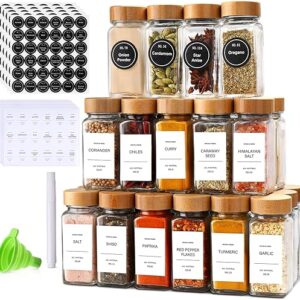 DIMBRAH Spice Jars with Label 24Pcs,Seasoning Containers,Glass Spice Jars with Bamboo Lids,Kitchen Essentials,Spices Container Set,Kitchen …