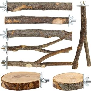 8PCS Natural Wood Bird Perches for Cage, Wooden Parrot Perch Stand, Bird Cage Accessories – Hanging Multi-Branch Perch & Platformas, Bird T…