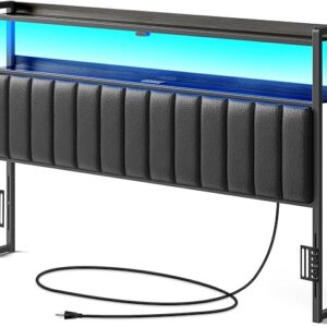 Rolanstar Headboard for King Size Bed with Storage, 60,000 DIY Color of LED Light, Head Board with USB & Type C Port, Height Adjustable, Bl…