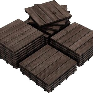 Yaheetech 27PCS Interlocking Wooden Flooring Patio Deck Tiles Solid Wood Tiles Outdoor 12 x 12in Black