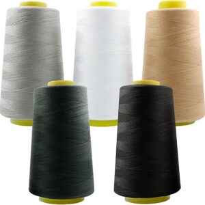 PSON 5 Color Polyester Sewing Thread Spools, 3000 Yard Thread for Sewing Machine, Hand Repair Works, Weaves, Craft