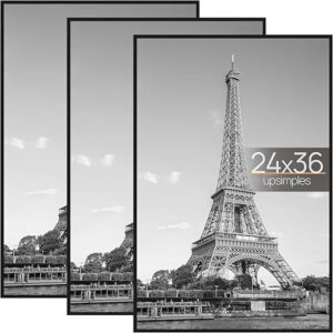 upsimples 24×36 Poster Frame Black 3 Pack, Scratch-Proof Picture Frames 24 x 36 for Photo Gallery – Slide-In Strips, Horizontal or Vertical…