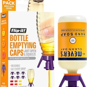 Bottle Emptying Kit – 6 Bottle Pack – No more wasted product – Fits most plastic bottles – 6 Base Caps, 6 Adapters – Bright Color Edition