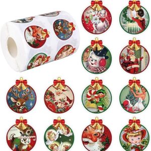 AnyDesign 1000Pcs Christmas Stickers Roll 12 Designs Vintage Red Green Round Decals 1.5 Inch Cartoon Xmas Snowman Elk Santa Claus Adhesive …