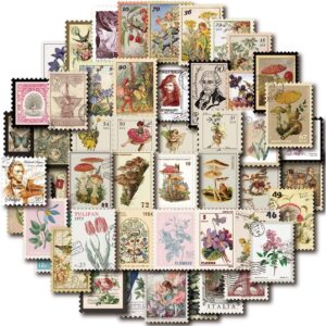 Vintage Postage Stamp Stickers for Scrapbook, 100 Pcs Deco Paper Stickers for Bullet Journal,Botanical Fairy Sticker for Junk Journal, DIY …