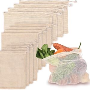 12Packs Reusable Produce Bags Reusable Washable – Vegetable Grocery Cotton Mesh Bags for Farmers Market, Beach, and Refrigerator Storage Ve…