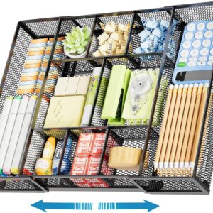 Marbrasse Expandable Desk Drawer Organizer, Mesh Drawer Organizer Tray with 10 Adjustable Compartments, Desk Organizers and Accessories, 5 …