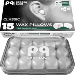 PQ Wax Ear Plugs for Sleeping, Swimming – 15 Soft Noise Cancelling Silicone Gel Wax Earplugs for Sleep and Swimmers, Ear Protection with So…
