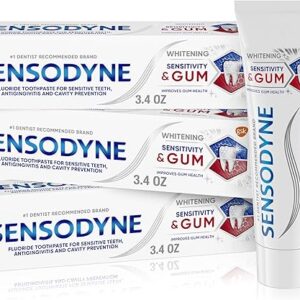 Sensodyne Sensitivity & Gum Whitening Toothpaste, Toothpaste for Sensitive Teeth & Gum Problems, 3.4 Ounces (Pack of 3)