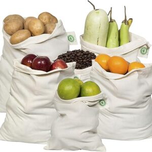 Reusable Produce Bags Cotton Washable – Organic Cotton Vegetable Bags – Cloth Bag with Drawstring – Muslin Fabric Produce Bags – Bread Bag …