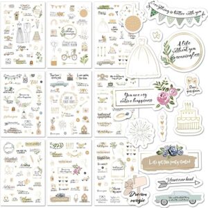 Wedding Stickers for Scrapbook | 9 Sheets Wedding Scrapbook Stickers | 200+ Waterproof Sticker | Bridal Shower Engagement Marriage Annivers…