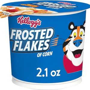 Kellogg’s Frosted Flakes Cold Breakfast Cereal Cup, 8 Vitamins and Minerals, Kids Snacks, Original, 2.1oz Cup (1 Cup)