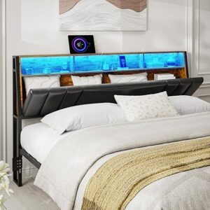 IKIFLY Hidden Storage Headboard California King Size with Charging Station, Ergonomic Upholstered Cal King Headboard Only with LED Lights, …