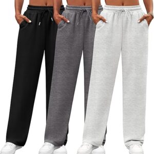 Neer 3 Pack Women’s Yoga Pants with Pockets, High Waisted Cozy Lounge Pants Drawstring Sweatpants Loose Wide Leg Jogger