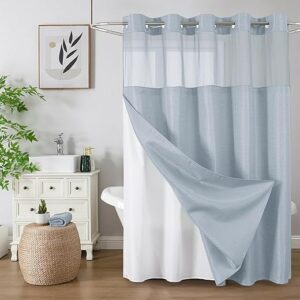 Colorful Star No Hook Shower Curtain with Snap in Fabric Liner, Waffle Weave Heavy Duty Thick Shower Curtains with Mesh Top Window, Hotel S…