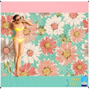 BYDOLL Beach Blanket Waterproof Sandproof 78”×81” Suits1-4 Adults Compact Lightweight Oversized Sand-Free Blanket Large Picnic Mat for Be…