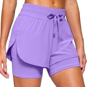 Soothfeel Women’s 2 in 1 Running Shorts 5″ Athletic Shorts High Waisted Workout Gym Tennis Exercise Shorts with Liner Pocket
