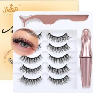 Magnetic Eyelashes with Eyeliner Natural Look Magnetic Lashes with Applicator No Glue Needed Cat Eye Lash Wispy Magnet Lash 5 Pairs with Ma…
