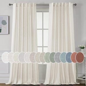 H.VERSAILTEX Natural Linen Curtains 96 inches Long for Living Room 2 Panels Back Tab Loop Pocket Textured Light Filtering Semi Sheer Rustic…