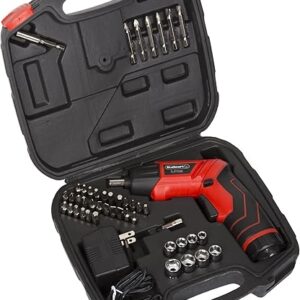 Stalwart 45-Piece Pivoting Screwdriver Set – Cordless Power Tool with Rechargeable 3.6V Battery, 2 LED Flashlights, Bits, Sockets, and Carr…