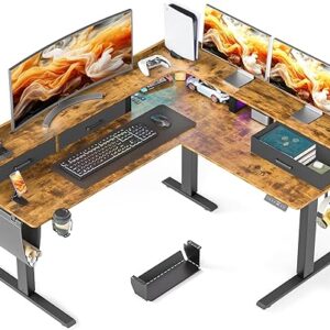 63 Inches Height Adjustable L Shaped Standing Desk with 3 Drawers and Monitor Shelf, Electric Corner Comupter Desk, Sit Stand up Home Offic…