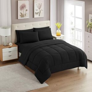 Sweet Home Collection 5 Piece Comforter Set Bag Solid Color All Season Soft Down Alternative Blanket & Luxurious Microfiber Bed Sheets, Bla…